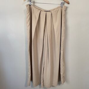 BROOKS BROTHERS 100% Silk Wide Leg Cropped Pants Womens 14 Tan Pleated Waist